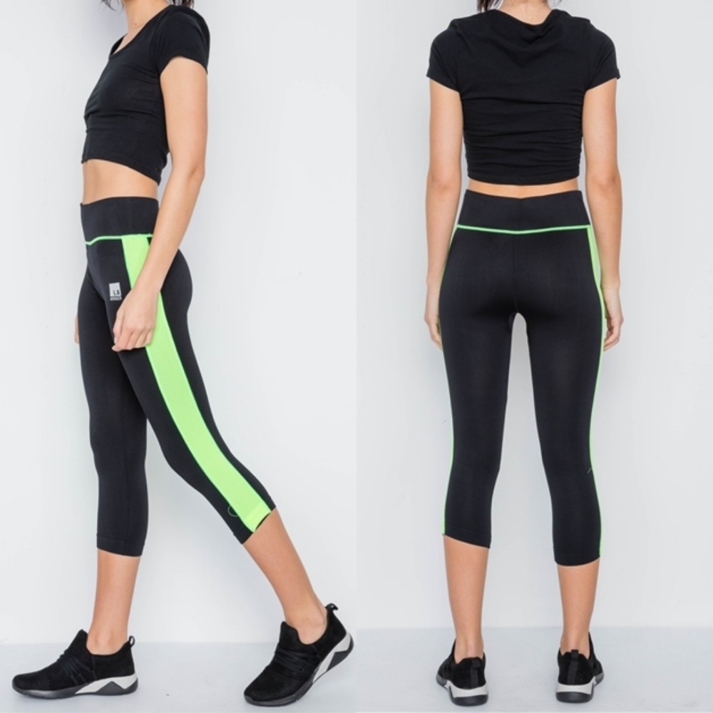 GYM VIBES NEON GREEN CAPRI WORKOUT LEGGINGS - Picture 4 of 7